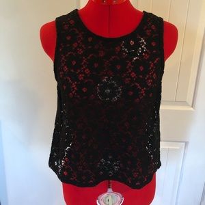 2FOR$20 Crystal K Black Crocheted Floral Crop Top With Button Back